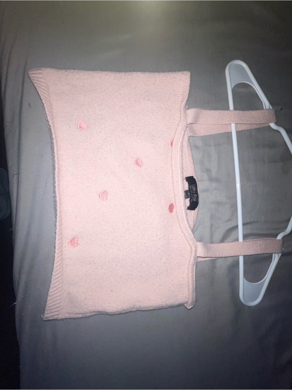 Light Pink Heart-Embroidered Knit Mini Tanktop